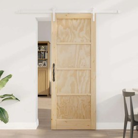 Porta Deslizante vidaXL com Conjunto de Hardware 78x202 cm Madeira Sólida de Pinho