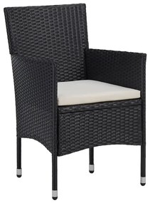 3 pcs conjunto bistrô p/ jardim vime PE e vidro temperado preto