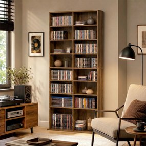 Prateleira de Arrumação para CDs e DVDs, 78,5 x 24 x 175 cm, 18 Compartimentos, cor Nogueira Escura