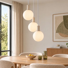 Candeeiro Pendente Escandinavo Bege com Vidro Opalino 3 Luzes - Polly
