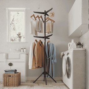 Estendal dobrável com 6 braços giratórios, 60 x 60 x 191 cm preto
