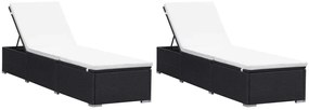 Espreguiçadeiras com almofadões 2 pcs vime PE preto