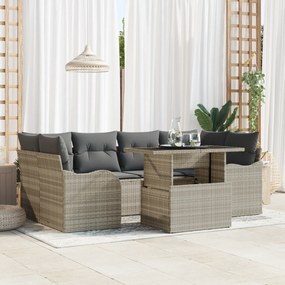 Conjunto de Sofá de Jardim de 7 Peças com Almofadas Cinza Claro de Rat