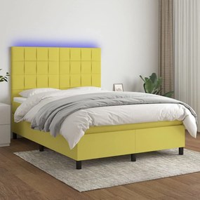 vidaXL Cama box spring c/ colchão e LED 140x200 cm tecido verde