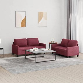 vidaXL 2 pcs conjunto de sofás com almofadões tecido vermelho tinto