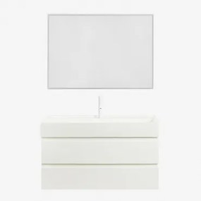 Conjunto De Móvel De Casa De Banho Suspenso Em Madeira E Folha De Freixo Com Lavatório Integrado Ona Branco & Led Retangular - Sklum