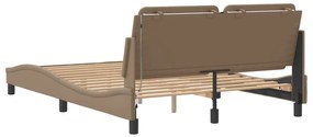 Estrutura cama c/ luzes LED 140x200cm couro artif. cappuccino