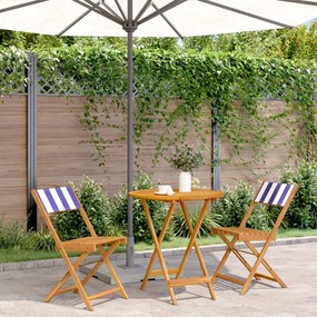vidaXL 3pcs conjunto bistrô tecido/madeira maciça padrão azul e branco