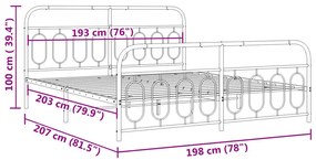 Estrutura de cama com cabeceira e pés 193x203 cm metal branco