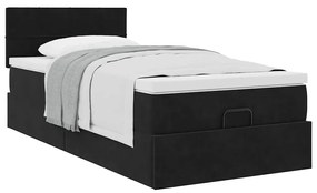 Estrutura de cama otomana com colchão preto 80x200cm veludo