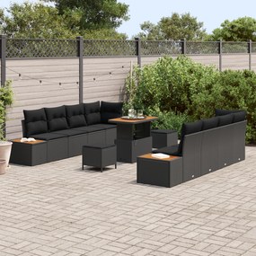 Conjunto de 11 Peças de Sofás de Jardim com Almofadas Pretas de Vime P
