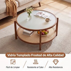 Mesa de Centro Redonda, 88 x 88 x 45 cm, Arrumação em Dois Níveis, Castanho