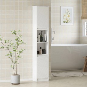Armário de coluna para casa de banho 30 x 24 x 170 cm, móvel de arrumação com 2 portas, 2 compartimentos abertos, branco