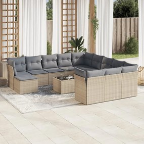 13 pcs conjunto de sofás p/ jardim com almofadões vime PE bege