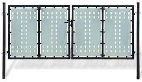 Portão de cerca com porta dupla, preto 300 x 175 cm