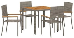 Conjunto de Jantar para Jardim vidaXL de 5 Peças Cinza Rattan Poliéste