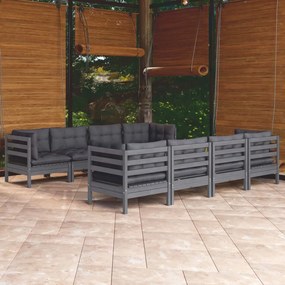 vidaXL 9 pcs conjunto lounge de jardim c/ almofadões pinho maciço