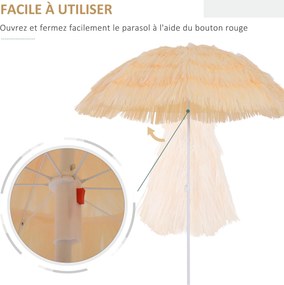 Guarda-sol de praia e jardim com design havaiano, 160 cm, ráfia sintética bege