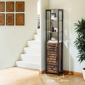 Estante arrumação 37 x 30 x 167 cm, sala, escritório castanho vintage-preto