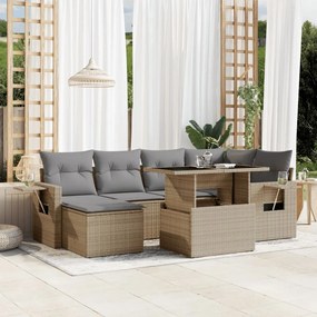 7 pcs conjunto de sofás p/ jardim com almofadões vime PE bege