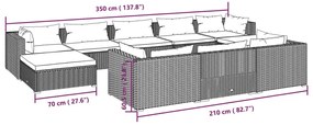 10 pcs conjunto lounge de jardim c/ almofadões vime PE preto