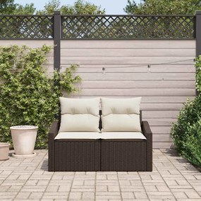 Sofá de Jardim 2 Lugares com Almofadas Castanho em Rattan Poly