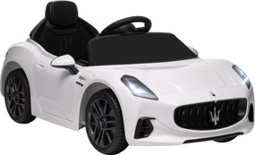 Carro Elétrico para Crianças Maserati Gran Turismo Folgore 12V Controlo Remoto Faróis Buzina e Música MP3 98x59x43 cm Branco