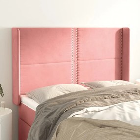 vidaXL Cabeceira cama c/ abas veludo 147x16x118/128 cm rosa