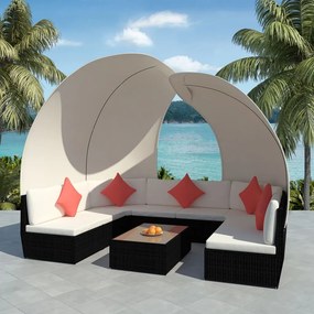 vidaXL 9 pcs conjunto lounge jardim c/ toldos vime PE preto