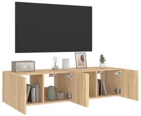 Móveis de parede para TV com luzes LED 2 pcs carvalho sonoma