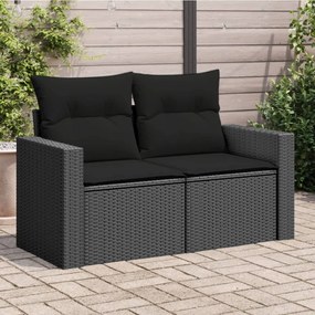 vidaXL Sofá de jardim com almofadões 2 lugares vime PE preto