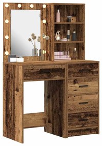 Conjunto de Mesa de Maquiagem 2 Peças com LED Madeira Velha Compensado