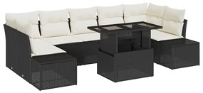 Conjunto de Sofás de Jardim com 8 Peças e Almofadas em Rattan Preto