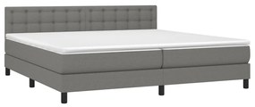Cama box spring c/ colchão e LED 200x200 cm tecido cinza-escuro