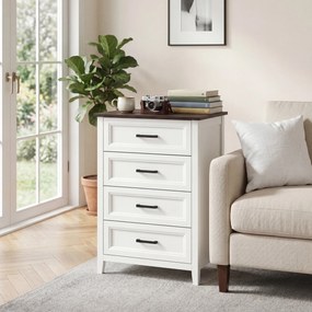 Cómoda 4 Gavetas Cómoda de Dormitório Estreita e Alta com Bancada com Efeito Madeira 60x35x87 cm Branco