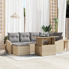 Conjunto de Sofás de Jardim 7 Peças com Almofadas Bege em Rattan Sinté
