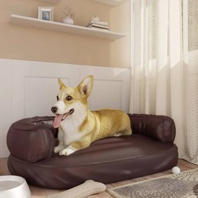 171321 vidaXL Cama p/ cães espuma ergonómico 88x65 cm couro artific. castanho