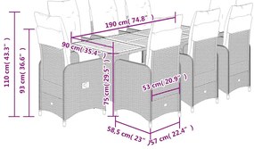 9 pcs conjunto de bistrô p/ jardim c/ almofadões vime PE preto