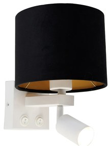 Candeeiro de parede branco com luz de leitura e abajur 18 cm preto - Brescia Moderno