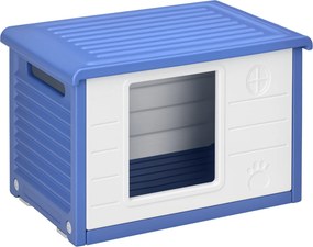 Casota de plástico para cães pequenos para exterior 60 x 42 x 40 cm, com aberturas de ventilação, azul e branca