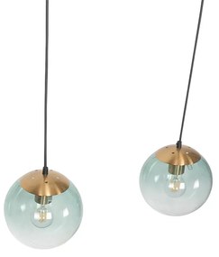 Candeeiro suspenso Art Deco latão vidro verde 3-luzes - PALLON Mezzi Art Deco