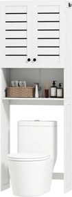 Móvel de casa de banho 67 x 31,5 x 190 cm para lavatório/máquina de lavar roupa com armário de portas duplas, portas com persianas, branco