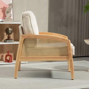 Poltrona Sala de Estar Moderna com Apoio para os Braços em Vime e Pés de Madeira para Escritório 67x75x88 cm Bege