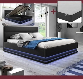 Cama Hidráulica com Arrumação "Naomi" - 150x190 cm - Preto - Polipele