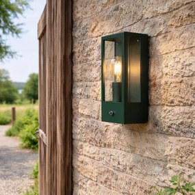 Candeeiro de parede exterior verde escuro com sensor crepuscular IP44 - Rotterdam