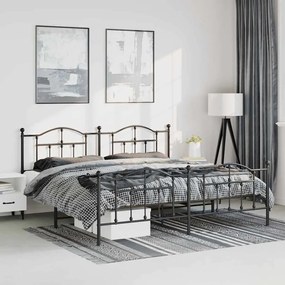 Estrutura de cama com cabeceira e pés 193x203 cm metal preto