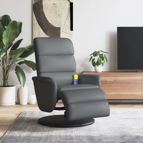 356727 vidaXL Cadeira massagens reclinável c/apoio pés couro artificial cinza