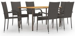 7 pcs conjunto de jantar para jardim vime PE castanho
