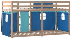 Beliche com cortinas 80x200 cm madeira de pinho maciça azul