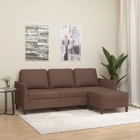 vidaXL Sofá 3 lugares c/ apoio de pés 180 cm couro artificial castanho